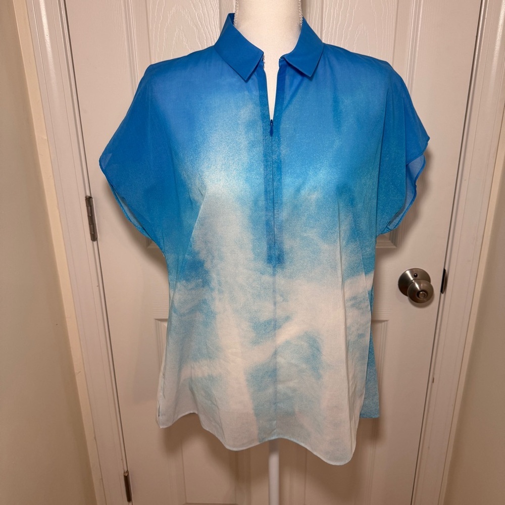 Akris Sky Blue and White Ombre Blouse